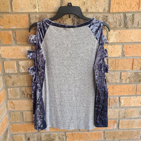 Promesa Women's Top Blouse Cold Open Shoulders Blue Gray Size S - Picture 8 of 8